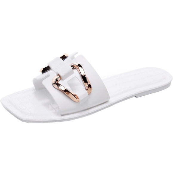White sandals with gold detail - Picture 4 of 7